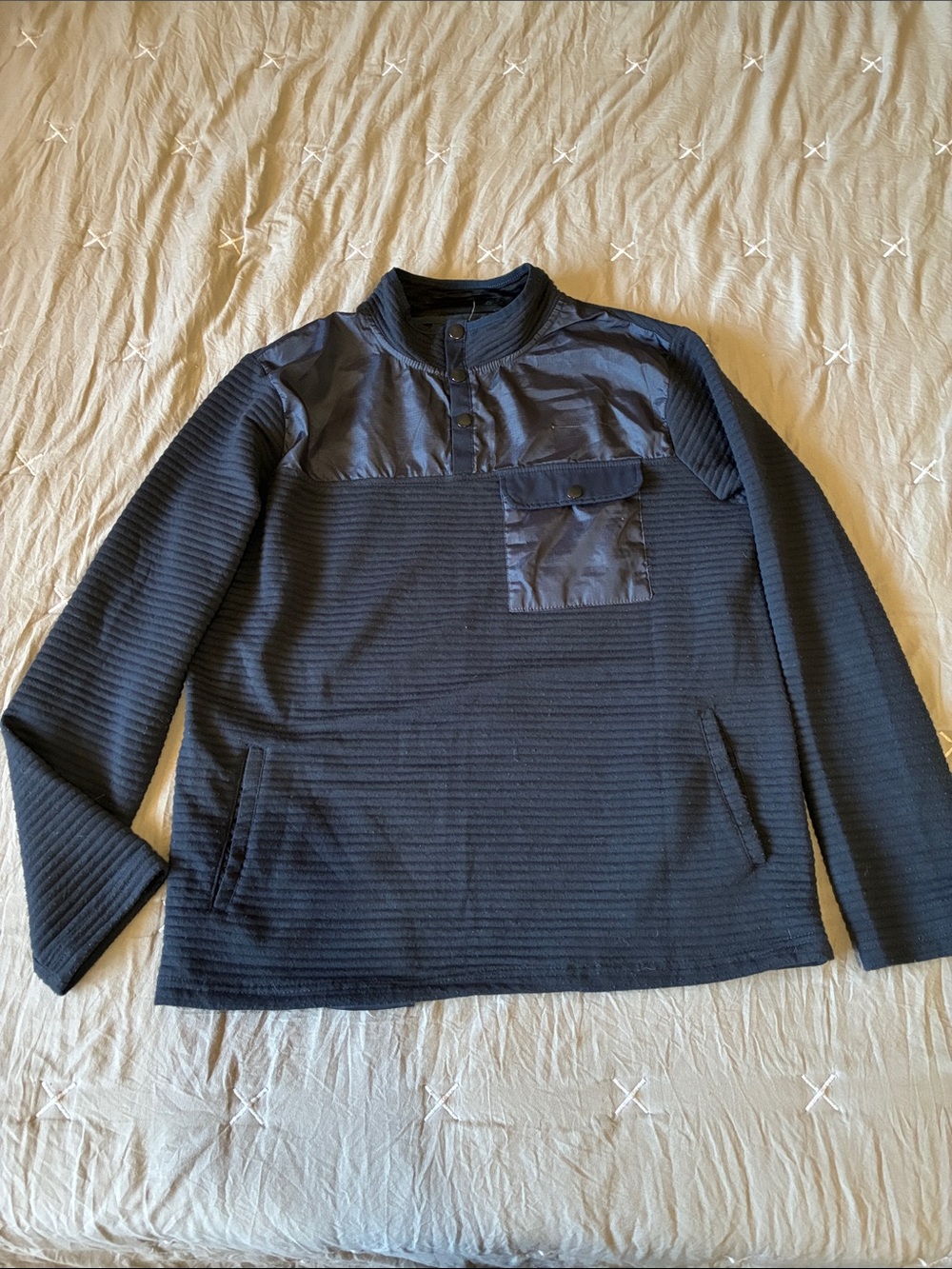Navy Quilted Pullover with Snap Chest Pocket